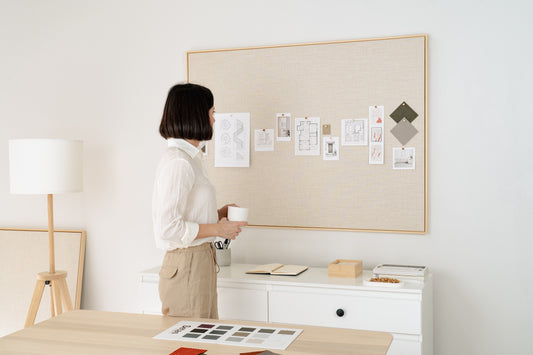 Modern Bulletin Board with Linen Cover and Wooden Frame