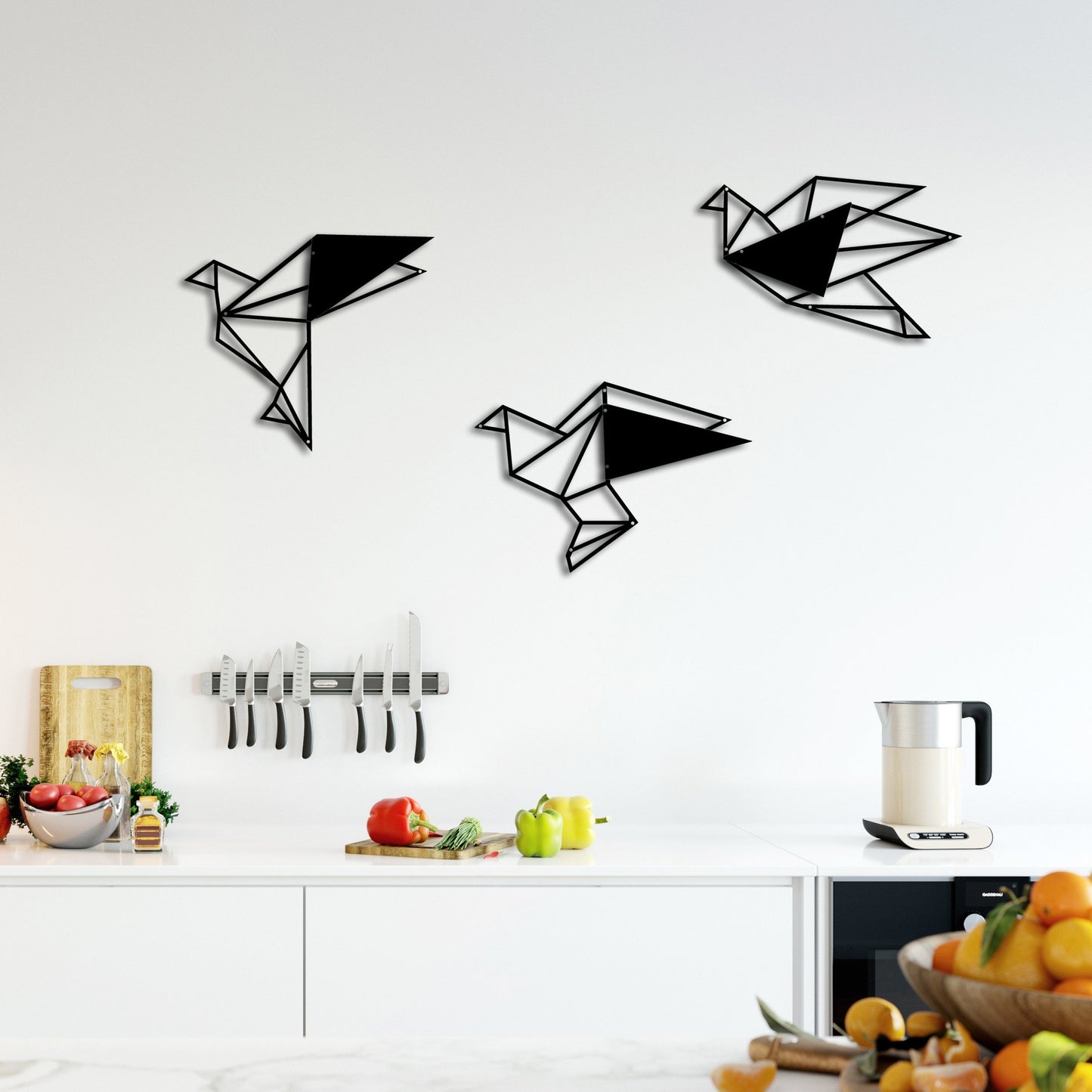 Geometric Metal Black Birds Wall Decor