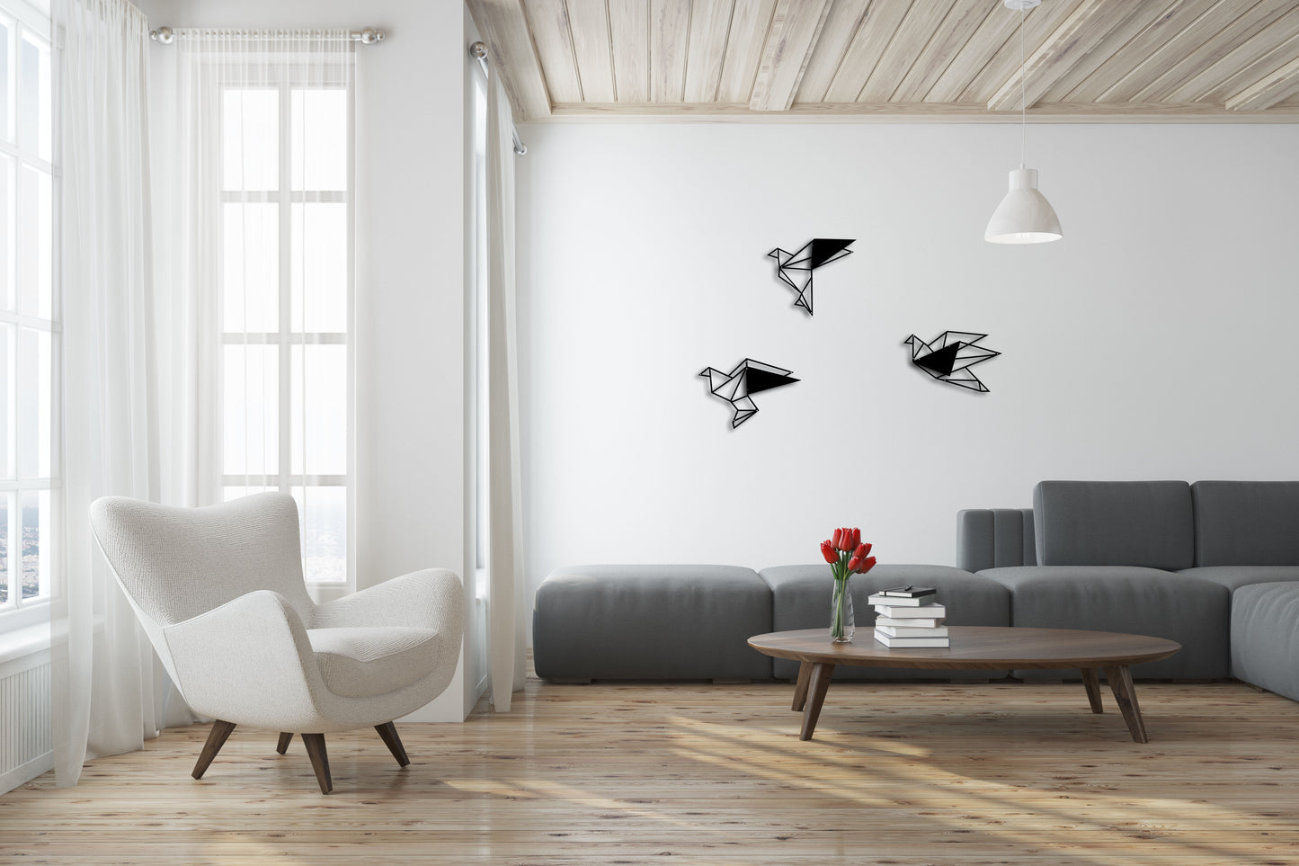 Geometric Metal Black Birds Wall Decor