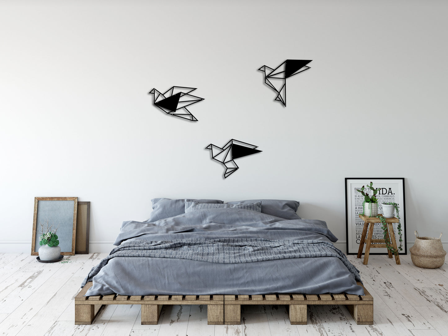 Geometric Metal Black Birds Wall Decor