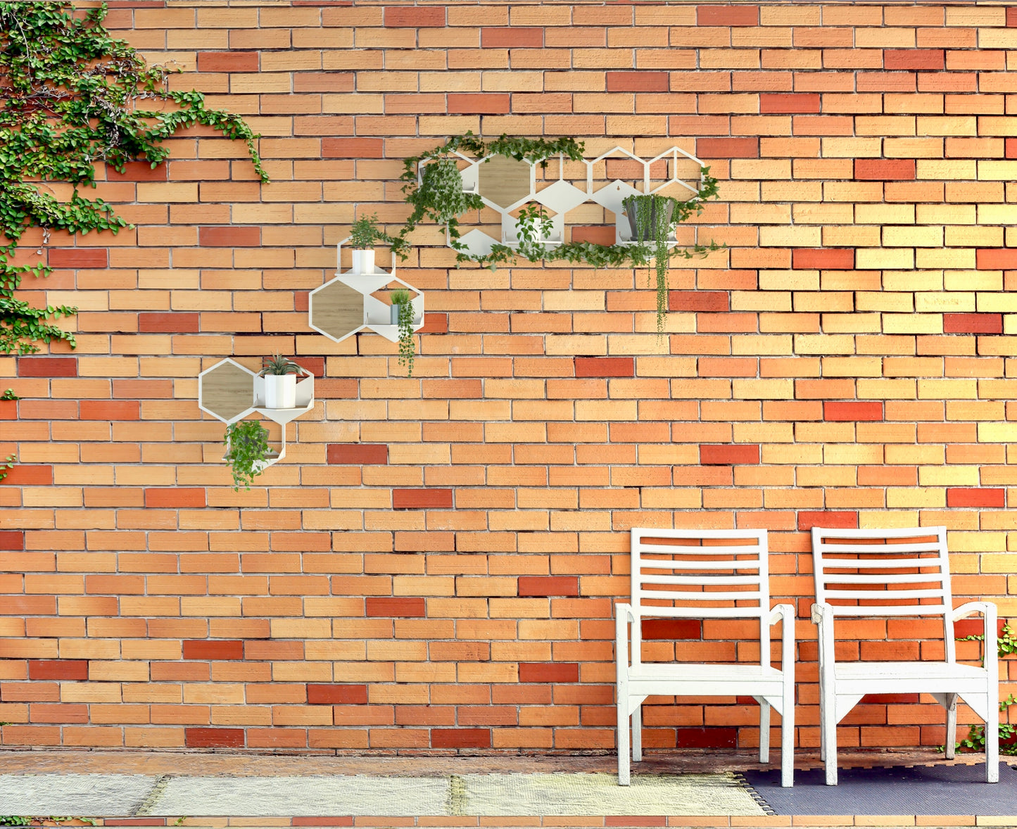 Oversized Metal Wall Decoration Set with Planter Shelves - 5 pieces