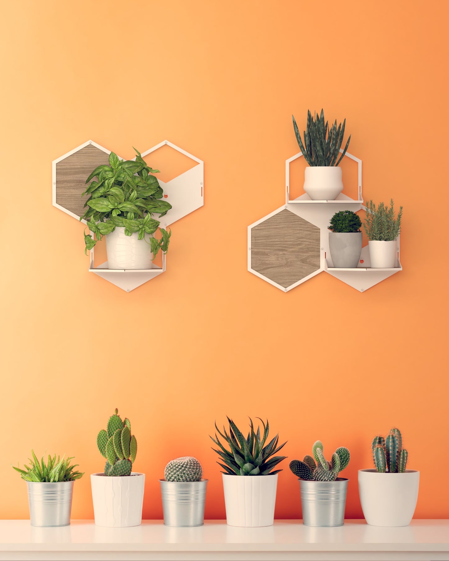 Oversized Metal Wall Decoration Set with Planter Shelves - 5 pieces