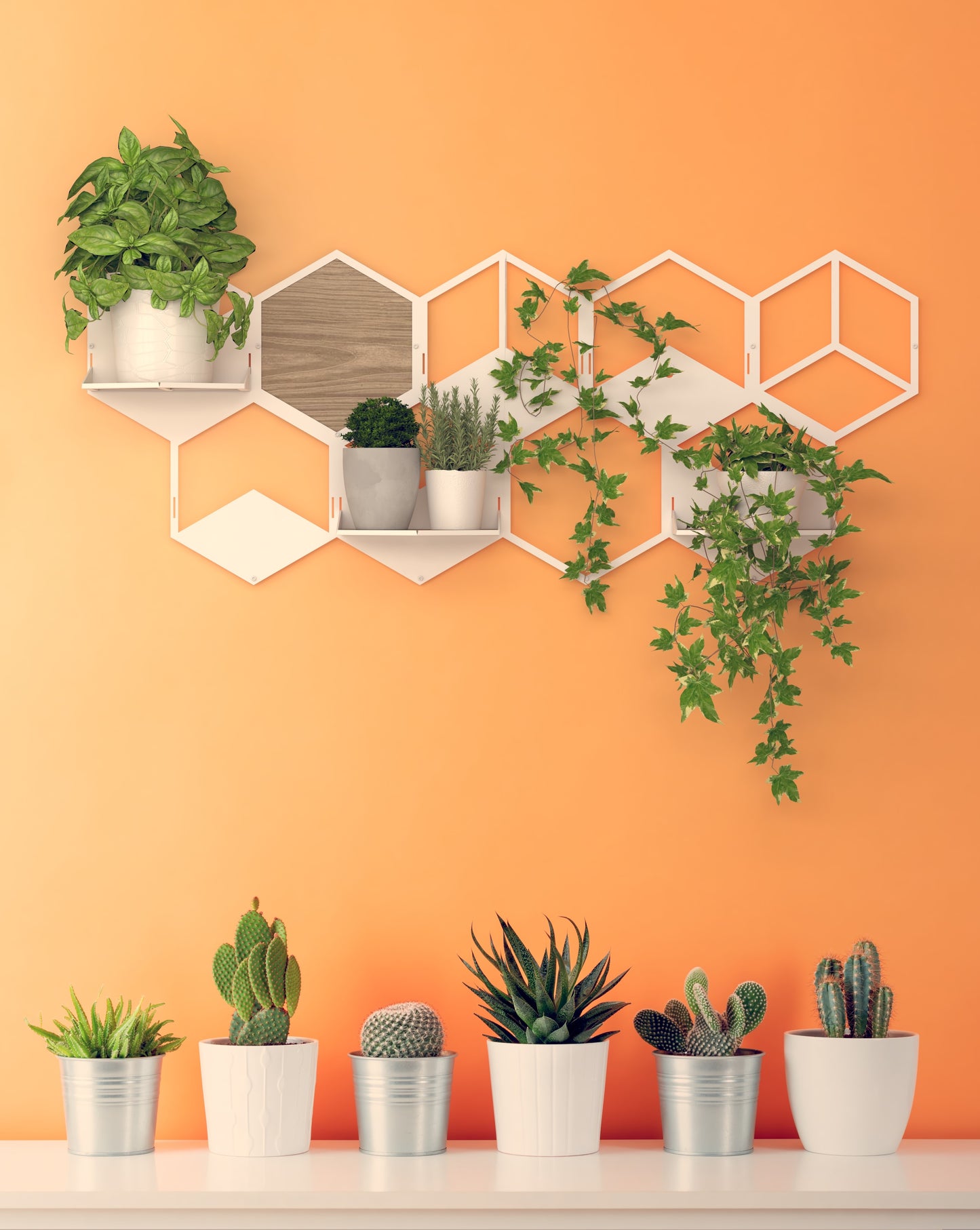 Oversized Metal Wall Decoration Set with Planter Shelves - 5 pieces